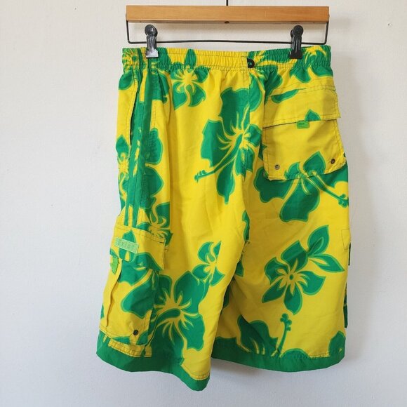 Y2K Exist Supreme Swim Trunks Swimsuit Yellow Green Mens Large - Picture 4 of 7